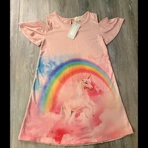 NWT Pink Unicorn/Rainbow Dress, Size 10